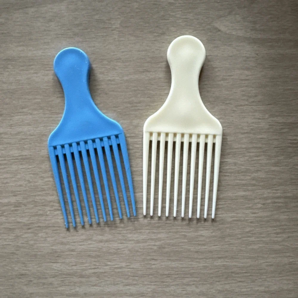 Vtg Goody Hair Pick Combs Wide Tooth Lifts Afro Purse Picks USA MCM Blue Cream